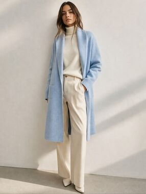 Max Sport Light Blue Long Cardigan Duster | Quiet Luxury Coastal Chic NWT